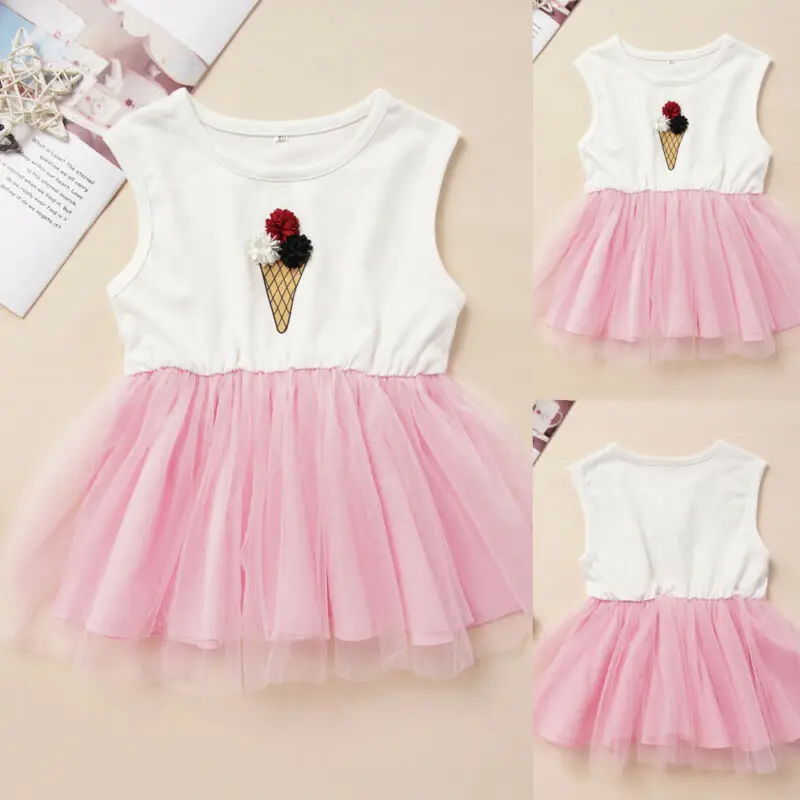 2020 платье с мороженым для новорожденных девочек Сетчатое платье-пачка принцессы