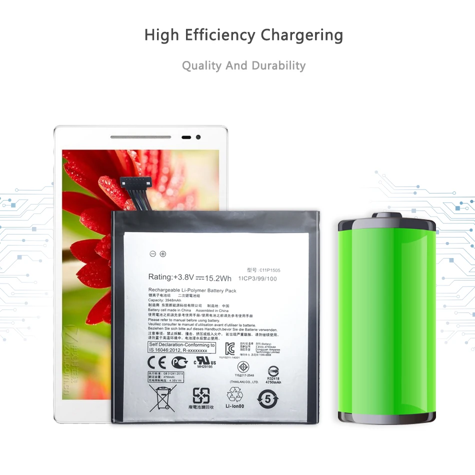 Tablet Li-Polymer Battery For Asus ZenPad 8.0 Z380KL P024 Z380C P022 Z380CX Replacement Battery C11P1505 3948mAh
Tablet Li-Polymer Battery For Asus ZenPad 8.0 Z380KL P024 Z380C P022 Z380CX Replacement Battery C11P1505 3948mAh