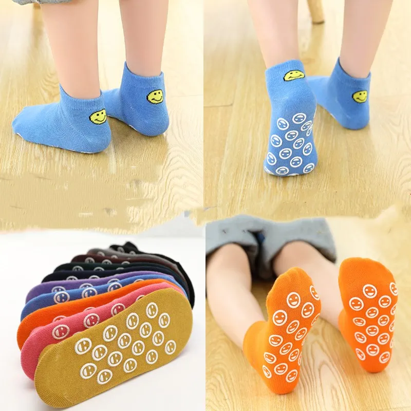 2 пара/лот новые носки тапочки со смайликом детские Нескользящие хлопковые