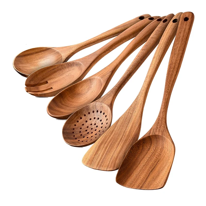 

Wooden Utensils Set of 6 for Cooking,Non-Stick Comfortable Grip Wooden Cooking Utensils,Smooth Cooking Utensil Sets
