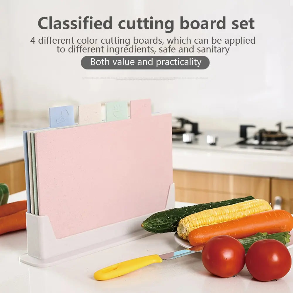 4 pcs Cutting Board Color Coded Vegetable Meat Chopping Board Wheat Straw Kitchen Accessory Non-Slip Meat Chopping Blocks
4 pcs Cutting Board Color Coded Vegetable Meat Chopping Board Wheat Straw Kitchen Accessory Non-Slip Meat Chopping Blocks