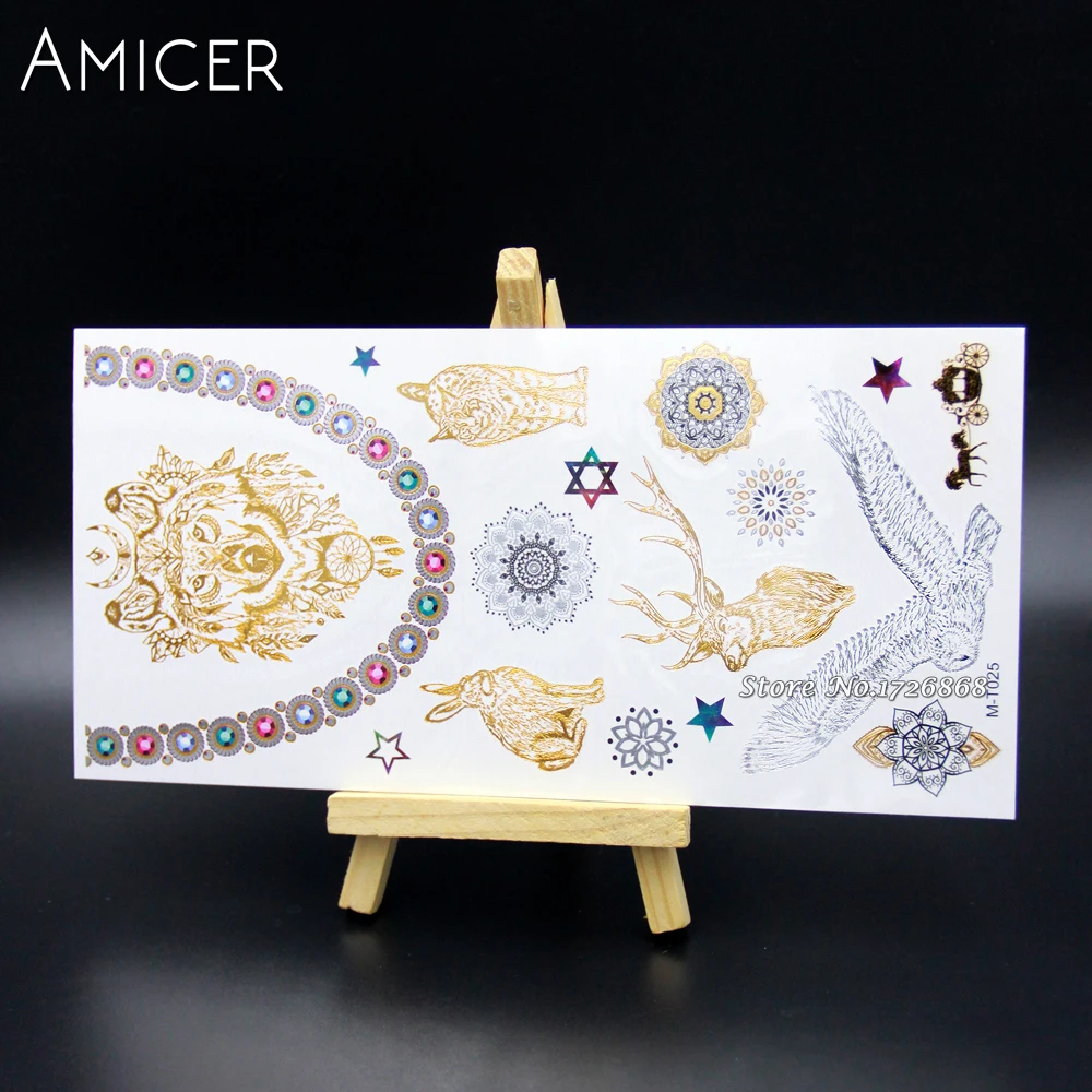 Body Art Temporary Tattoos Gold Flash Metallic Tattoo Arm Sleeves Sticker Henna Women Jewelry Waterproof For Wolf deer eagle
Body Art Temporary Tattoos Gold Flash Metallic Tattoo Arm Sleeves Sticker Henna Women Jewelry Waterproof For Wolf deer eagle
