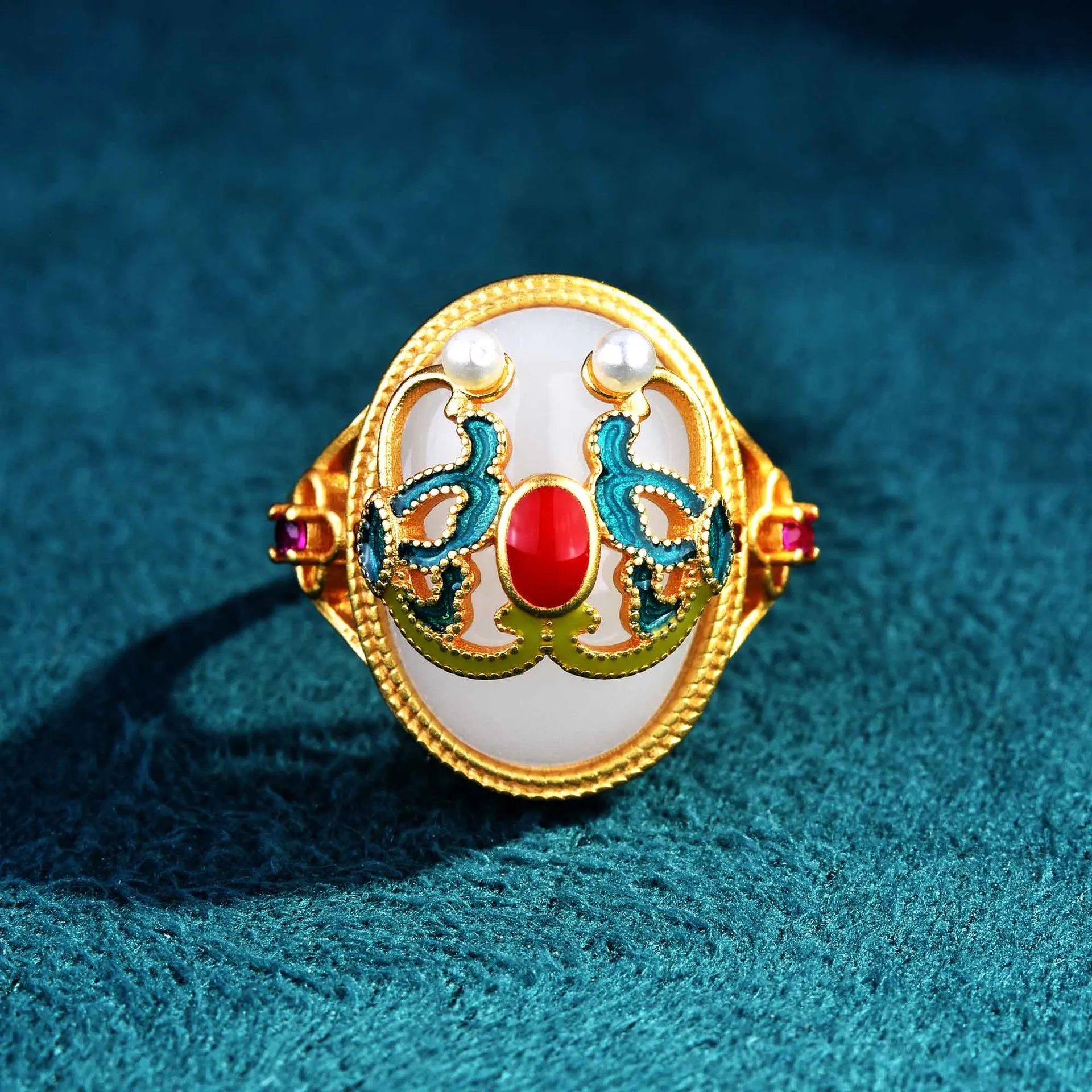 Retro Gold Inlaid Hetian Jade Rings Female Blue Enamel Color Ring Opening Female Adjustable Retro Ring Royal Court Style
Retro Gold Inlaid Hetian Jade Rings Female Blue Enamel Color Ring Opening Female Adjustable Retro Ring Royal Court Style