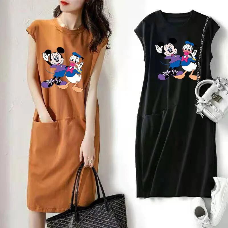 Disney Casual Crewneck Summer Women Dress 2021 Fashion Mickey Mouse Donald Duck Print Midi Sundress Elegant Sleeveless Vestidos
Disney Casual Crewneck Summer Women Dress 2021 Fashion Mickey Mouse Donald Duck Print Midi Sundress Elegant Sleeveless Vestidos