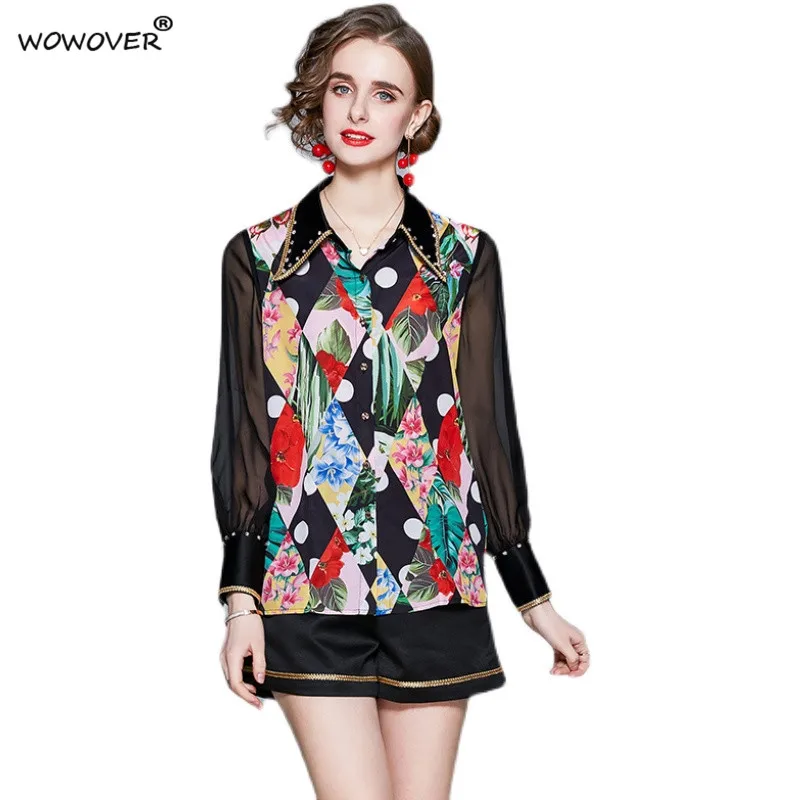 Women Runway 2 Piece Set Spring Summer Designers Beading Print Long Sleeve Shirt and Shorts Suit Boho Vintage Outfits
Women Runway 2 Piece Set Spring Summer Designers Beading Print Long Sleeve Shirt and Shorts Suit Boho Vintage Outfits