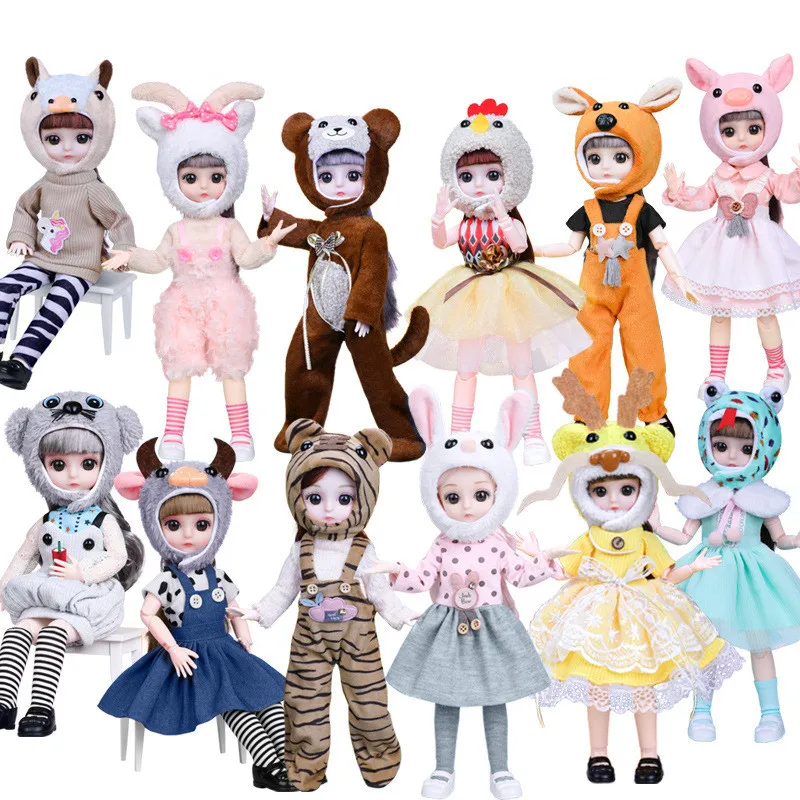 

New 30cm Bjd Doll Movable Joints Zodiac Fashion Cute Animal Plush Set Dress Up Baby Girl Dolls Kids Toys For Girls Gifts DIY