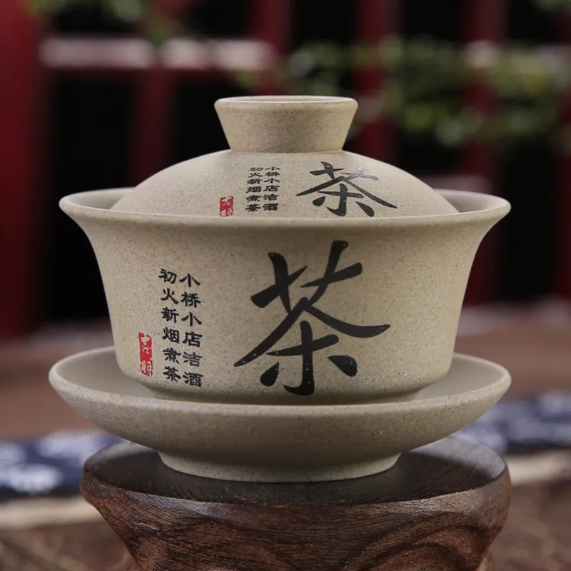 

130ml Teaware Antique Coarse Pottery Hand Painted Gaiwan Tea Cup Ceramics Cup Kung Fu Tea Set Bowl Chinese Tea Master Cup Tureen