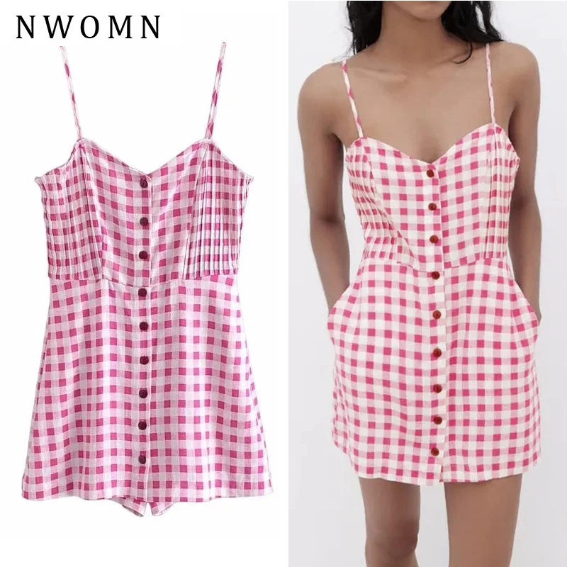 NWOMN Za 2021 Plaid Pink Jumpsuit Woman Summer Sleeveless Short Jumpsuit Women Slip Pleated Button Up Beach Rompers Playsuits
NWOMN Za 2021 Plaid Pink Jumpsuit Woman Summer Sleeveless Short Jumpsuit Women Slip Pleated Button Up Beach Rompers Playsuits