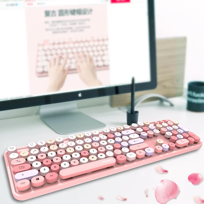 Фото Портативная беспроводная клавиатура и мышь 2 4 ГГц смешанные цвета симпатичная