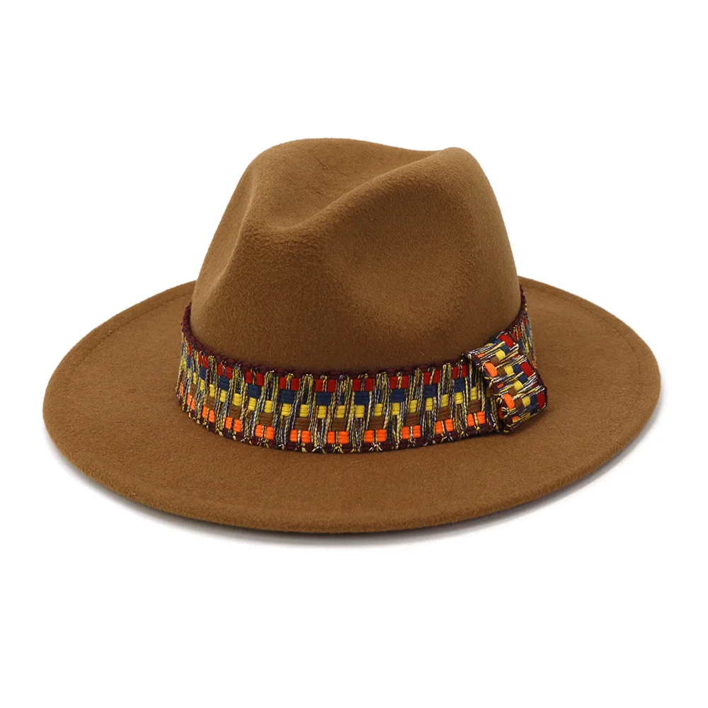 

Autumn/Winter Woolen Felt Fedora Hat for Women Men Gentlemen Flat-brimmed Jazz Panama Church Party Cowboy Top Hat