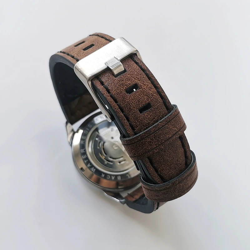 Ремешок кожаный для наручных часов толстый мужской браслет в стиле ретро