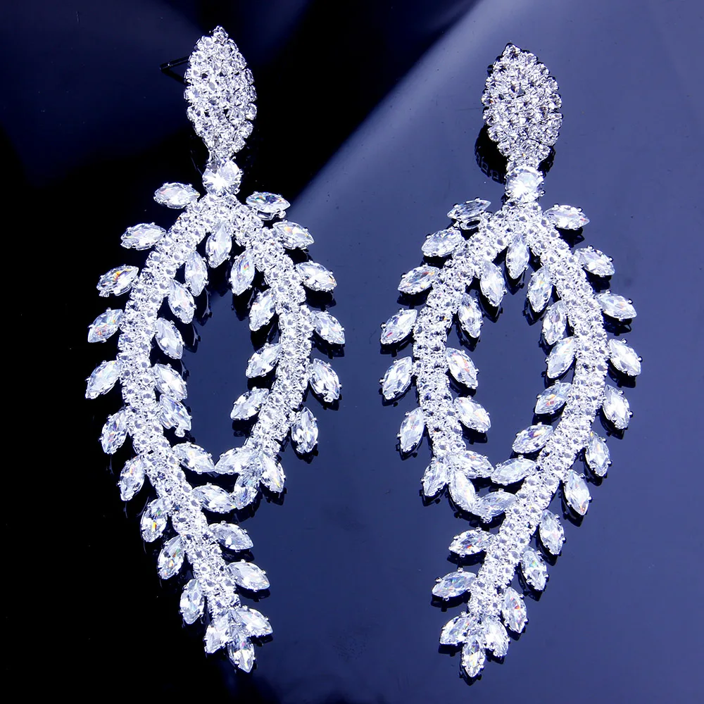 StoneFans корейские свадебные длинные циркониевые серьги в форме листьев роскошные