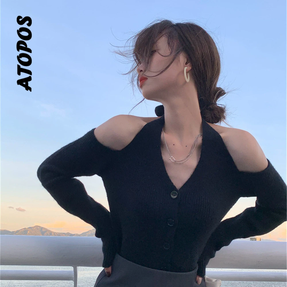 Atopos Women Halter Sexy Sweater Korean Fashion Autumn Winter Knitted Sweaters Solid Basic Female Tops Pullover Woman Clothing
Atopos Women Halter Sexy Sweater Korean Fashion Autumn Winter Knitted Sweaters Solid Basic Female Tops Pullover Woman Clothing