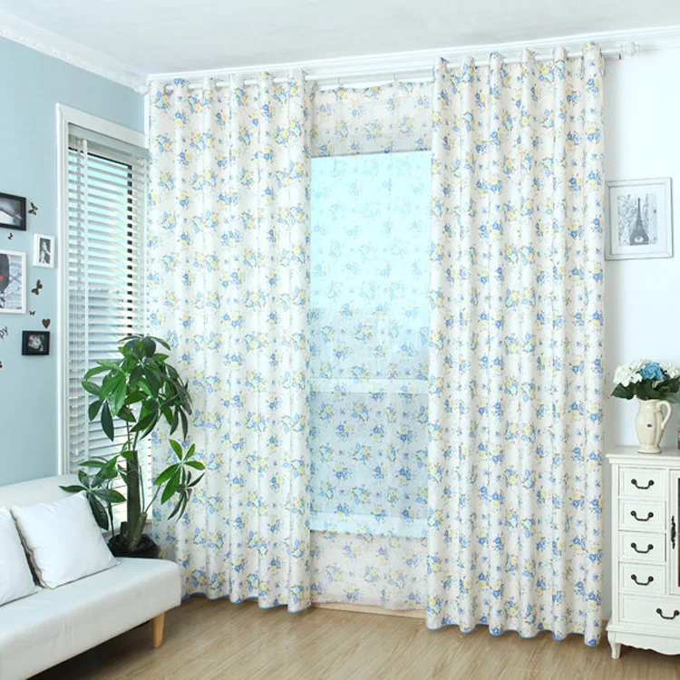 

Korean Style Blackout Printed Curtains for Bedroom Living Room Idyllic Small Floral Tablecloths French Window Curtains