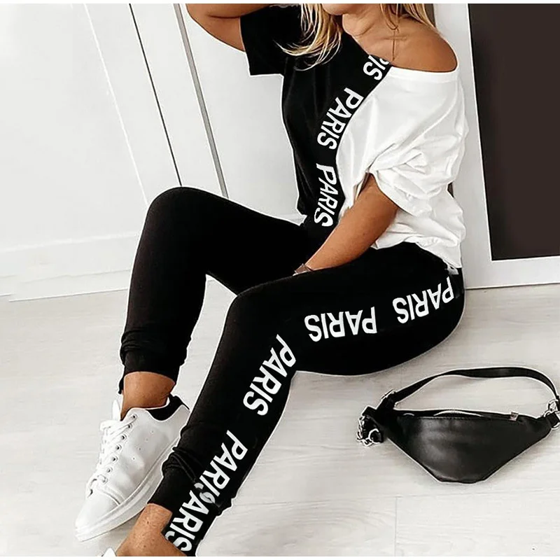 Letter Pint Off Shoulder Tracksuit Women Two Piece Set Summer Clothes Short Sleeve Colorblock Top Pants Suit Women's Sets Outfit
Letter Pint Off Shoulder Tracksuit Women Two Piece Set Summer Clothes Short Sleeve Colorblock Top Pants Suit Women's Sets Outfit