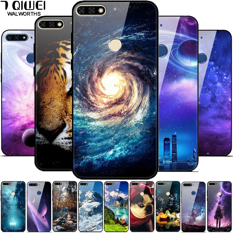 Чехол для Huawei Honor 7C 7A Pro стеклянная задняя крышка Жесткий Модный мягкий чехол из