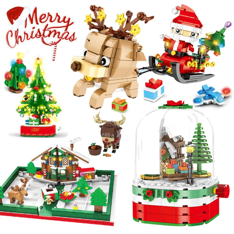 SEMBO Санта сани олень подарок Рождественская кабина собранные строительные блоки