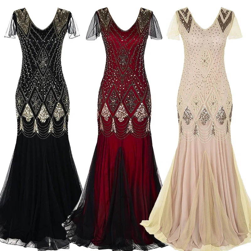 Womens Elegant Noble Mopping Dress Plus Size Retro Tight-fitting Sexy Sequins Decorated Double-layer Mesh High-end Evening Dress
Womens Elegant Noble Mopping Dress Plus Size Retro Tight-fitting Sexy Sequins Decorated Double-layer Mesh High-end Evening Dress