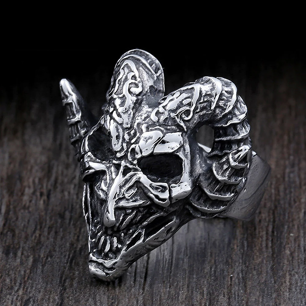 Gothic Demon Lucifer Retro Satan Ring For Men Punk Hip Hop 316L Stainless Steel Goat Head Skull Ring Fashion Jewelry Gift
Gothic Demon Lucifer Retro Satan Ring For Men Punk Hip Hop 316L Stainless Steel Goat Head Skull Ring Fashion Jewelry Gift
