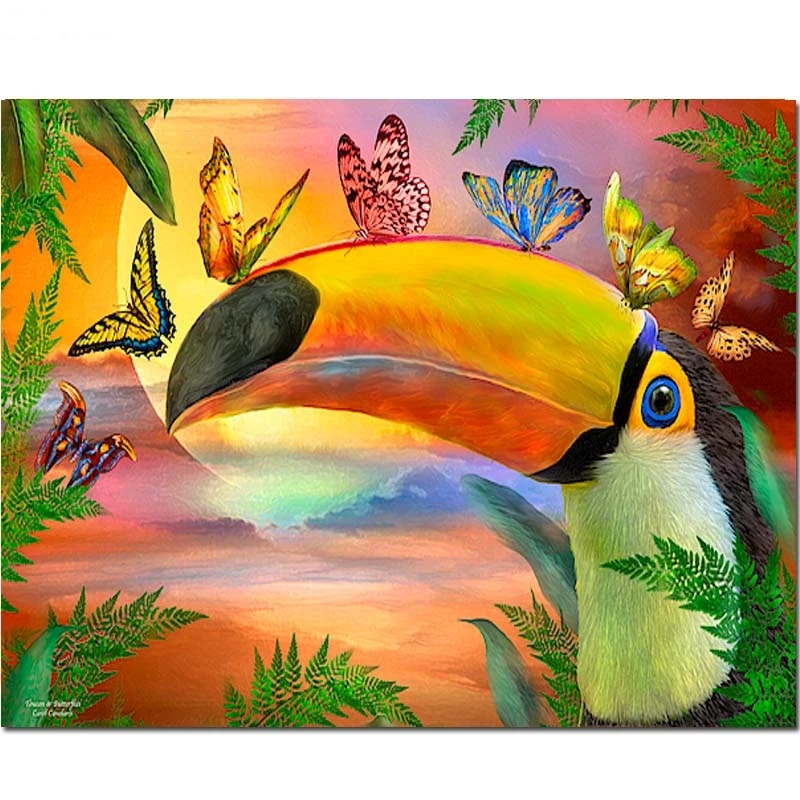 Алмазная живопись Toucan и бабочка мозаика алмазная вышивка продажа животные со