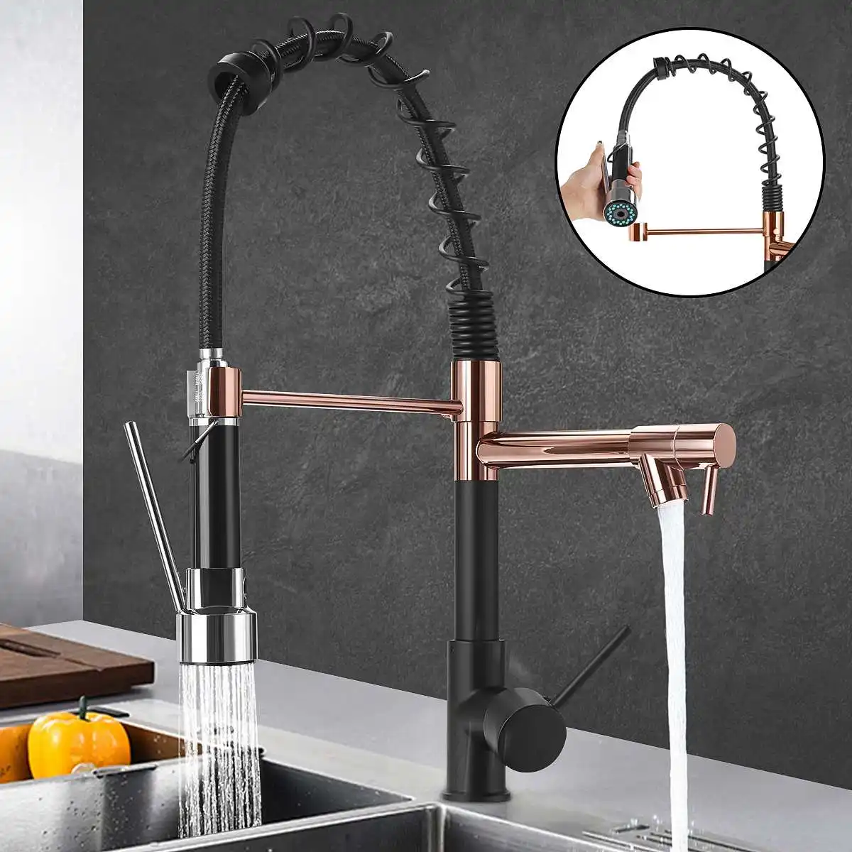 Black Golden Spring Pull Down Kitchen Faucet Nozzle Dual Mode Water Mixer Single Handle Hot Cold 2 Outlet Swivel Kitchen Taps
Black Golden Spring Pull Down Kitchen Faucet Nozzle Dual Mode Water Mixer Single Handle Hot Cold 2 Outlet Swivel Kitchen Taps