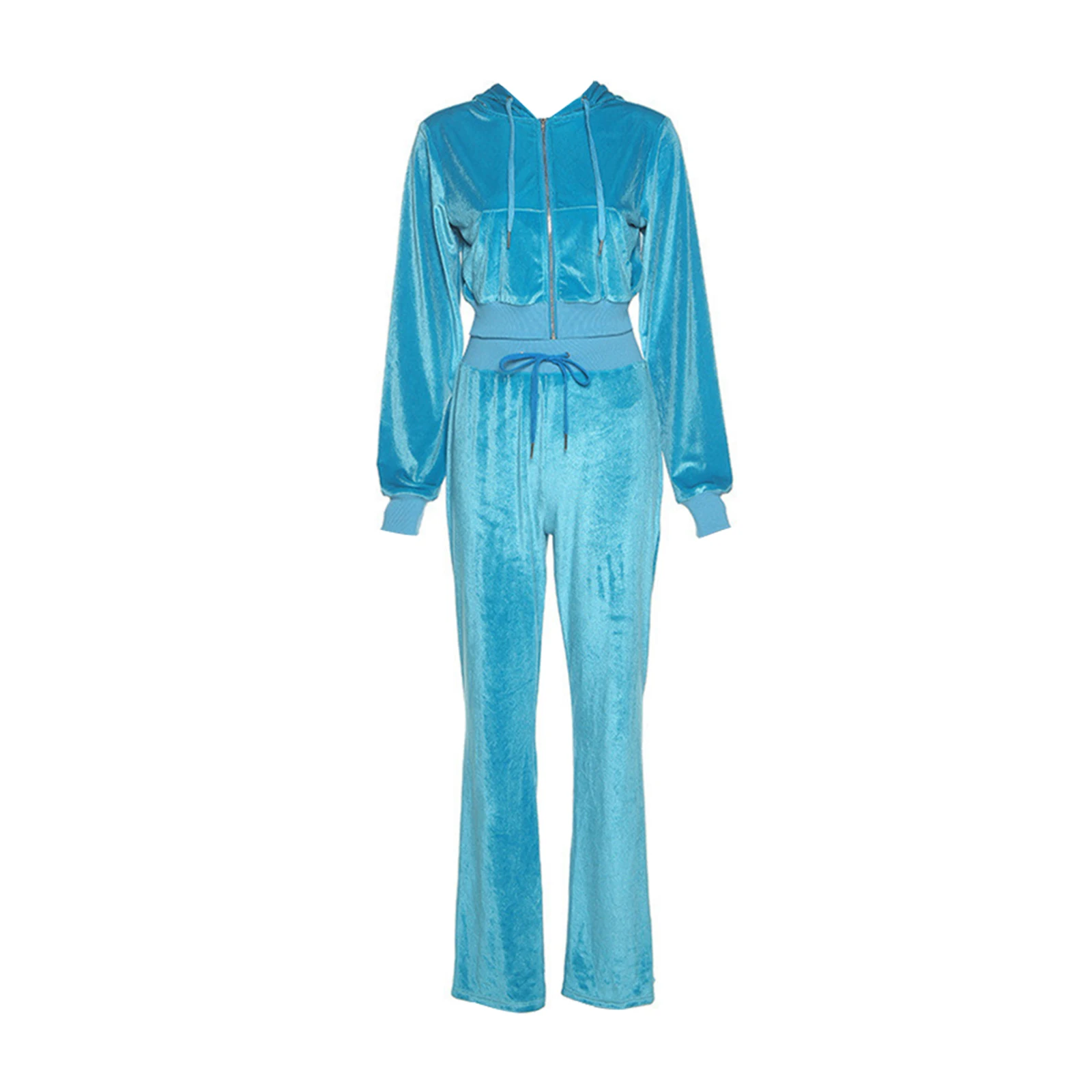 Women Two-piece Clothes Set, Solid Color Hooded Crop Tops and Elastic Waist Pants Blue Green
Women Two-piece Clothes Set, Solid Color Hooded Crop Tops and Elastic Waist Pants Blue Green