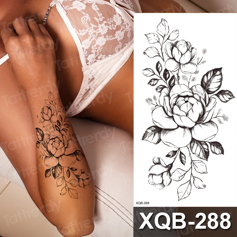 

Переводятся с помощью воды, поддельные татуировки золотого и серебряного Стикеры рисунок роза цветок со змеиным рисунком Водонепроницаемый временная татуировка Flash Черный Пион татуировки для женщин, для девочек
