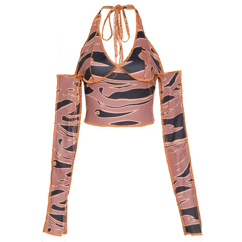 Bandage Print Halter Top Women Sexy Backless Street Style Lace Up T-Shirts 2021 Spring Casual Active Patchwork Tees Mujer 
Bandage Print Halter Top Women Sexy Backless Street Style Lace Up T-Shirts 2021 Spring Casual Active Patchwork Tees Mujer