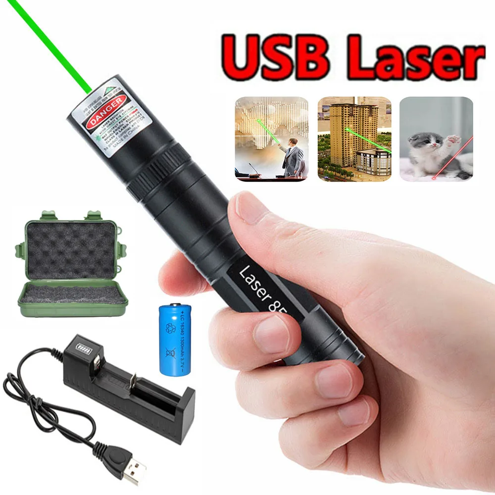 

Mini Portable Laser Green Point Laser Pointer USB Charger 5mW High Power Combustion Device 850 Laser with 16340 Battery