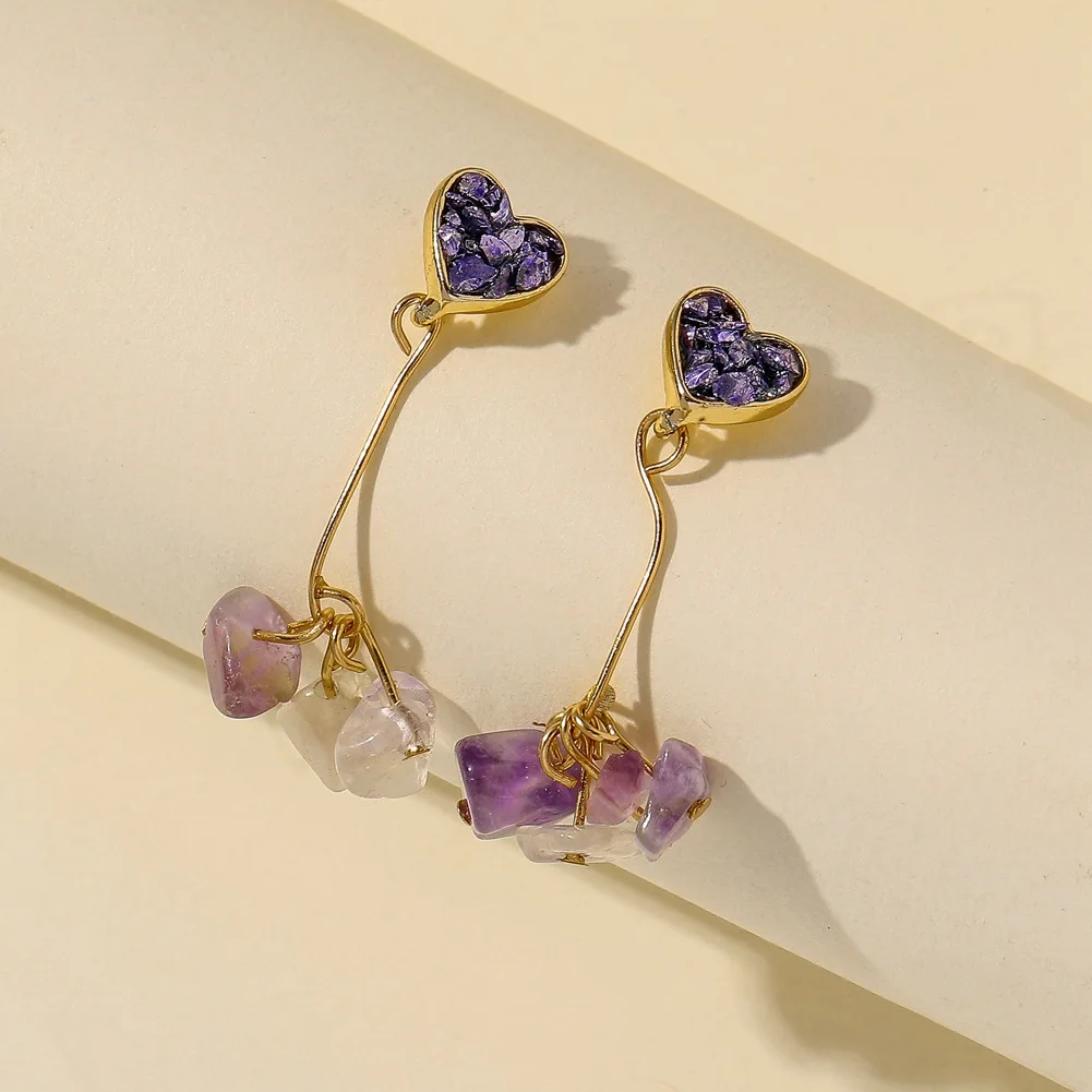 Korean edition Fashionable heart-shaped lovely purple crushed stone earrings with long loving tassel ladies earrings Gifts
Korean edition Fashionable heart-shaped lovely purple crushed stone earrings with long loving tassel ladies earrings Gifts