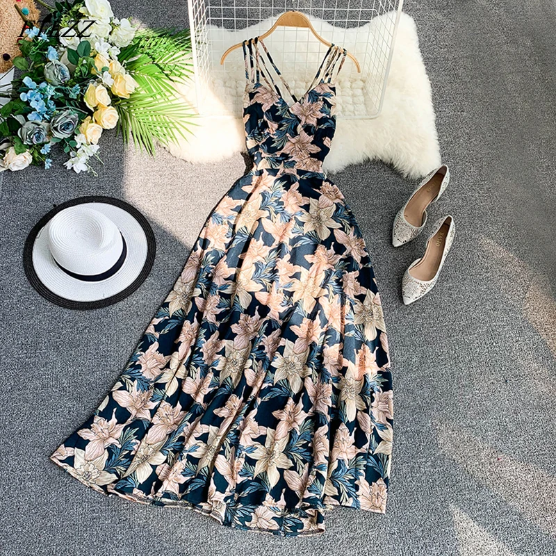 Women Floral Print Dress Summer Sexy V-neck Backless Long Dresses Female Elegant Bohemian Party Dress Vestido
Women Floral Print Dress Summer Sexy V-neck Backless Long Dresses Female Elegant Bohemian Party Dress Vestido