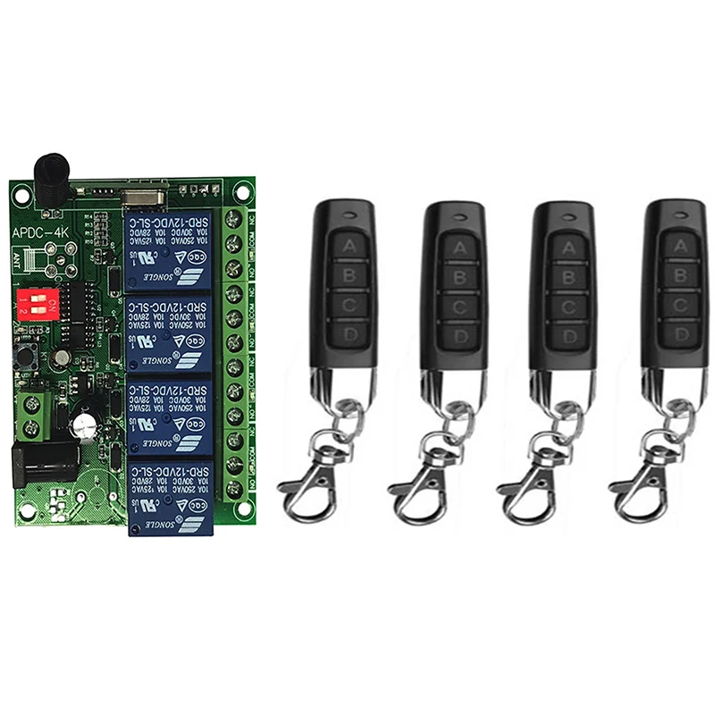 DC12V 24V 4CH Wireless RF Remote Control Light Switch 10A Relay Output Radio Receiver Module + Remote garage door opener
DC12V 24V 4CH Wireless RF Remote Control Light Switch 10A Relay Output Radio Receiver Module + Remote garage door opener
