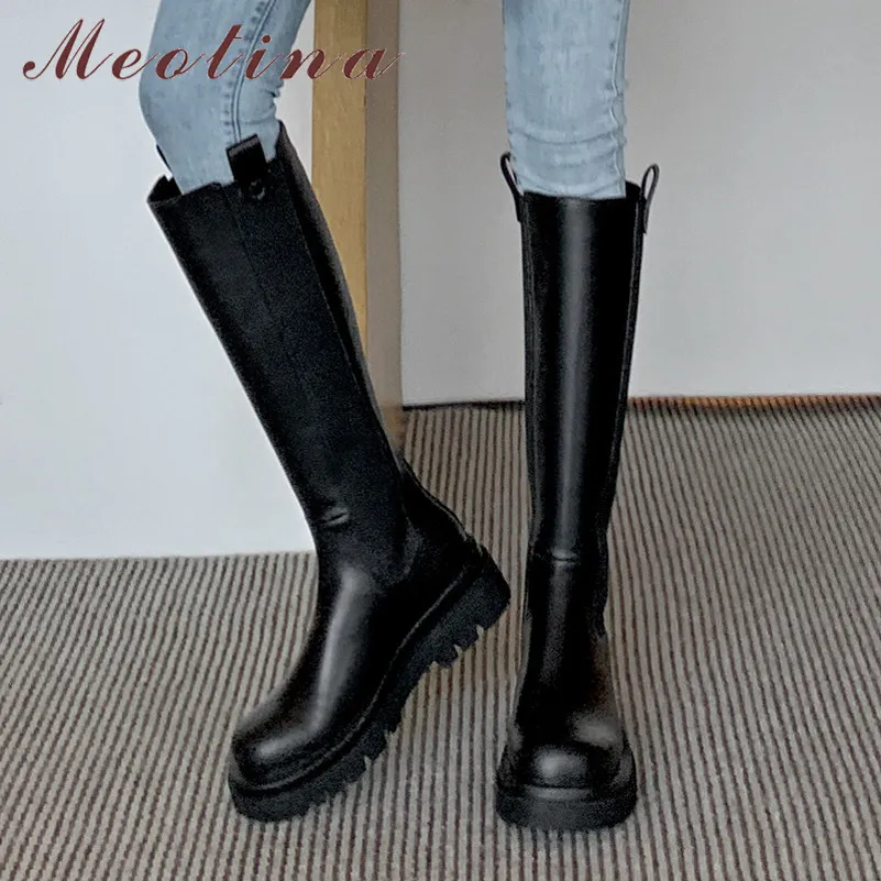Meotina Women Riding Boots Shoes Genuine Leather Platform Mid Heel Knee High Boots Block Heels Slip On Ladies Long Boots Black
Meotina Women Riding Boots Shoes Genuine Leather Platform Mid Heel Knee High Boots Block Heels Slip On Ladies Long Boots Black