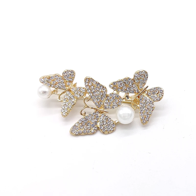 

PD BROOCH Summer and Autumn New Pearl Butterfly Brooch Full of Zircon Clothing Accessories Brooches for Women Jewelry