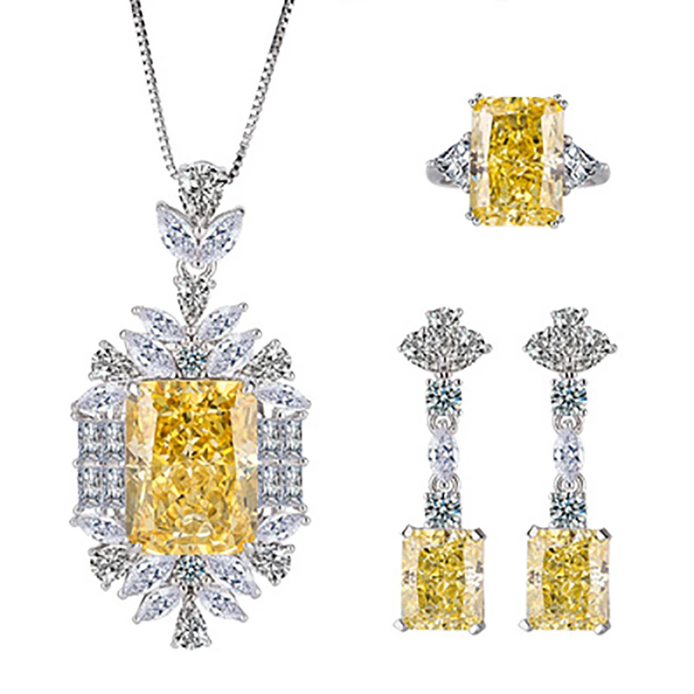 Luxury 925 Sterling Silver Yellow Topaz Gemstone High Carbon Diamond Necklace Ring Earrings For Women Wedding Jewelry Sets Gift
Luxury 925 Sterling Silver Yellow Topaz Gemstone High Carbon Diamond Necklace Ring Earrings For Women Wedding Jewelry Sets Gift