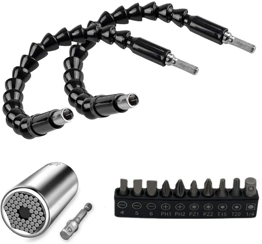 Universal Socket Wrench Set, 2 Pcs Bendable Drill Bit Extension and Flexible Bit Holder Screwdriver Extension Drill Bit Set
Universal Socket Wrench Set, 2 Pcs Bendable Drill Bit Extension and Flexible Bit Holder Screwdriver Extension Drill Bit Set