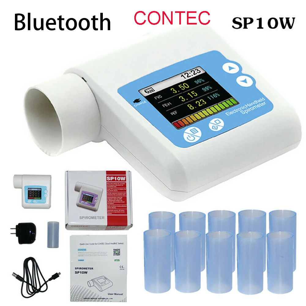 Bluetooth SP10W Digital Spirometer Lung Function Breathing Respiratory Diagnosis Monitor with 10PCS Mouthpiece PC Software
Bluetooth SP10W Digital Spirometer Lung Function Breathing Respiratory Diagnosis Monitor with 10PCS Mouthpiece PC Software