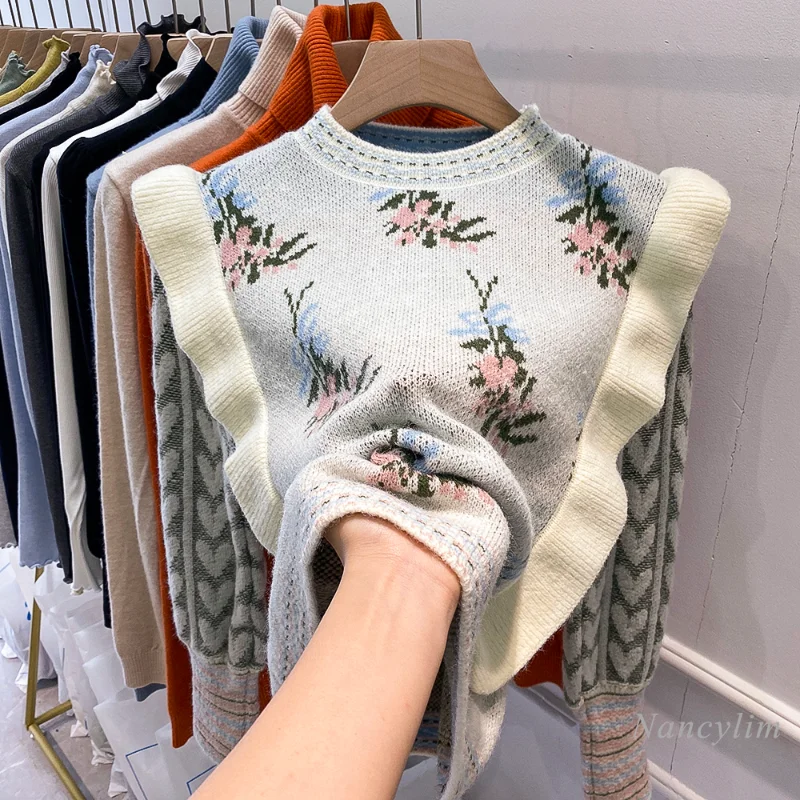 Retro Ruffled Sweater Women's 2021 Autumn and Winter New Soft Knitted Floral Jumper Female Top Pull Femme
Retro Ruffled Sweater Women's 2021 Autumn and Winter New Soft Knitted Floral Jumper Female Top Pull Femme