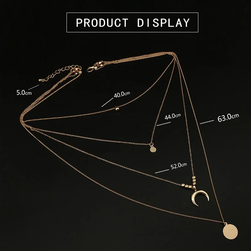Hot Selling Multi-layer Necklace European American Moon Horn Wafer Alloy Necklaces for Women Accessories Fashion Jewelry
Hot Selling Multi-layer Necklace European American Moon Horn Wafer Alloy Necklaces for Women Accessories Fashion Jewelry