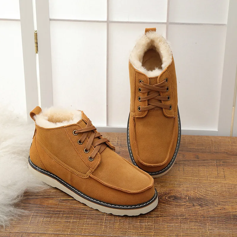 Фото Модные мужские ботинки зимние из натуральной овечьей кожи на шнуровке с