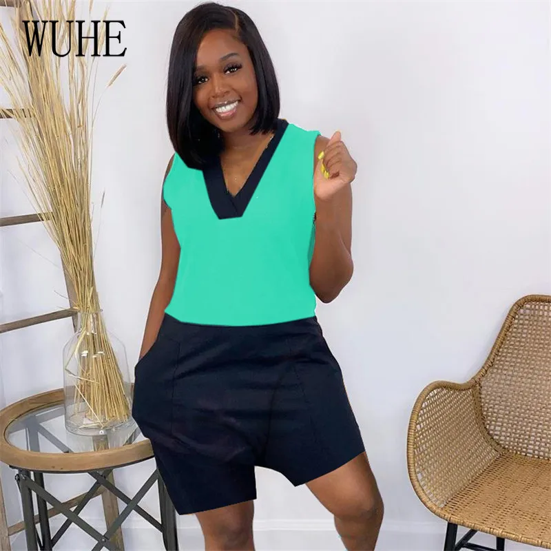 WUHE Color Contrast Patchwork Casual Rompers Sexy V Neck Off Shoulder Pockets Sleeveless Elegant Women Fitness Sport Overalls
WUHE Color Contrast Patchwork Casual Rompers Sexy V Neck Off Shoulder Pockets Sleeveless Elegant Women Fitness Sport Overalls