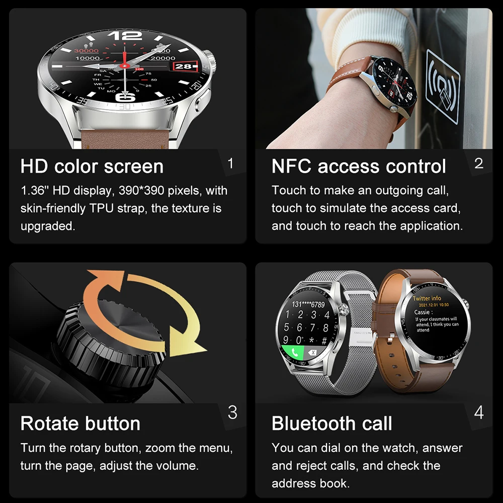 Смарт-часы LEMFO мужские с функцией ЭКГ NFC и Bluetooth вызов пользовательские циферблаты