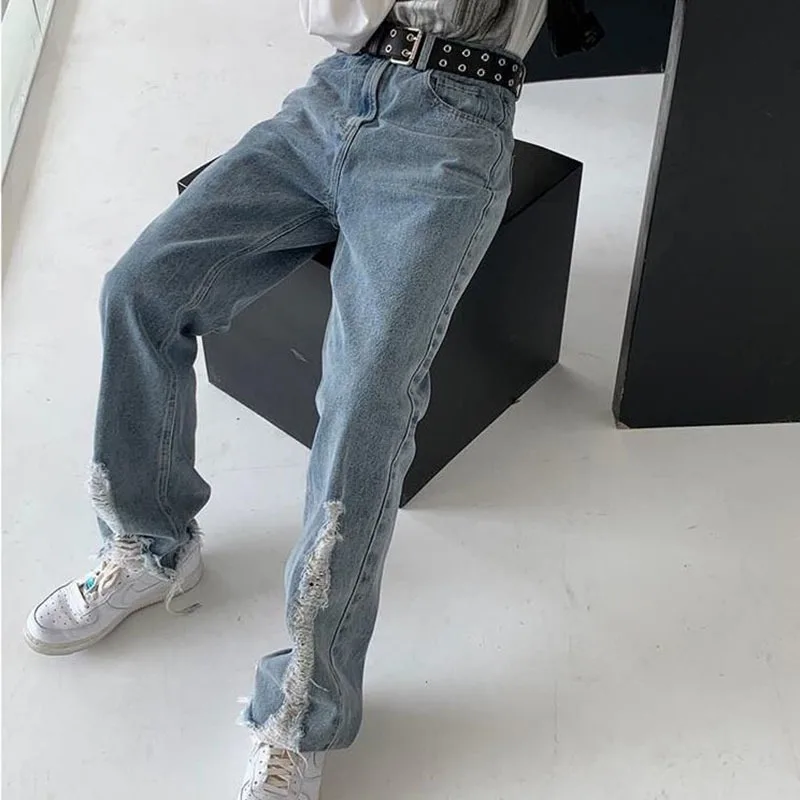 Women's Fashion Ripped Jeans 2021 New Y2k Trend Streetwear High Waist Wide Leg Jeans Pants Versatile Casual Baggy Denim Trouser
Women's Fashion Ripped Jeans 2021 New Y2k Trend Streetwear High Waist Wide Leg Jeans Pants Versatile Casual Baggy Denim Trouser