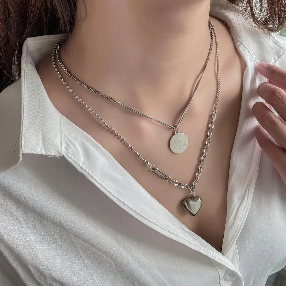 Silver Color Stainless Steel Love Heart Pendant Necklace for Women Engraved Small Round Coin Necklace Pendant Charm Jewelry Gift
Silver Color Stainless Steel Love Heart Pendant Necklace for Women Engraved Small Round Coin Necklace Pendant Charm Jewelry Gift