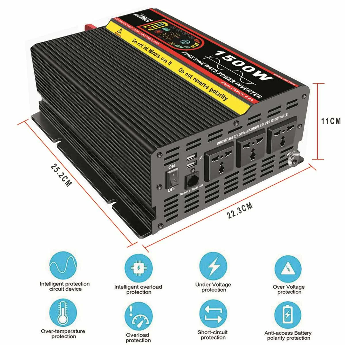 Inverter 12V 220V 1500W Voltage transformer Pure Sine Wave Power Inverter DC12V to AC 220V 50HZ Power Converter With LED Display
Inverter 12V 220V 1500W Voltage transformer Pure Sine Wave Power Inverter DC12V to AC 220V 50HZ Power Converter With LED Display