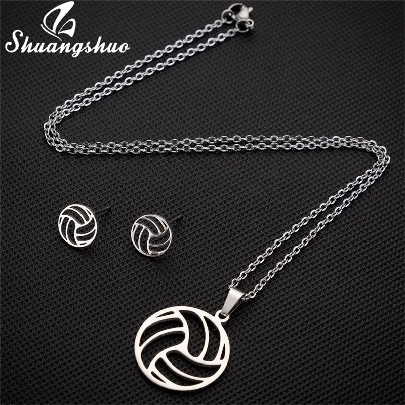 Shuangshuo Geometric Stainless Steel Jewelry Sets for Women Hollow Round Ball Necklace Earrings Girls Sporty Collier Brincos | Украшения и