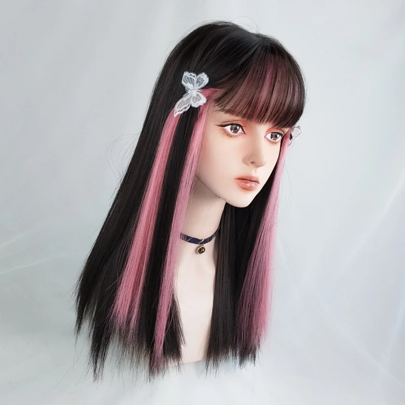 Character as Lolita 50cm black mixed pink mixed Oberbang bangs medium-length straight hair Halloween synthetic party Cosplay wig
Character as Lolita 50cm black mixed pink mixed Oberbang bangs medium-length straight hair Halloween synthetic party Cosplay wig