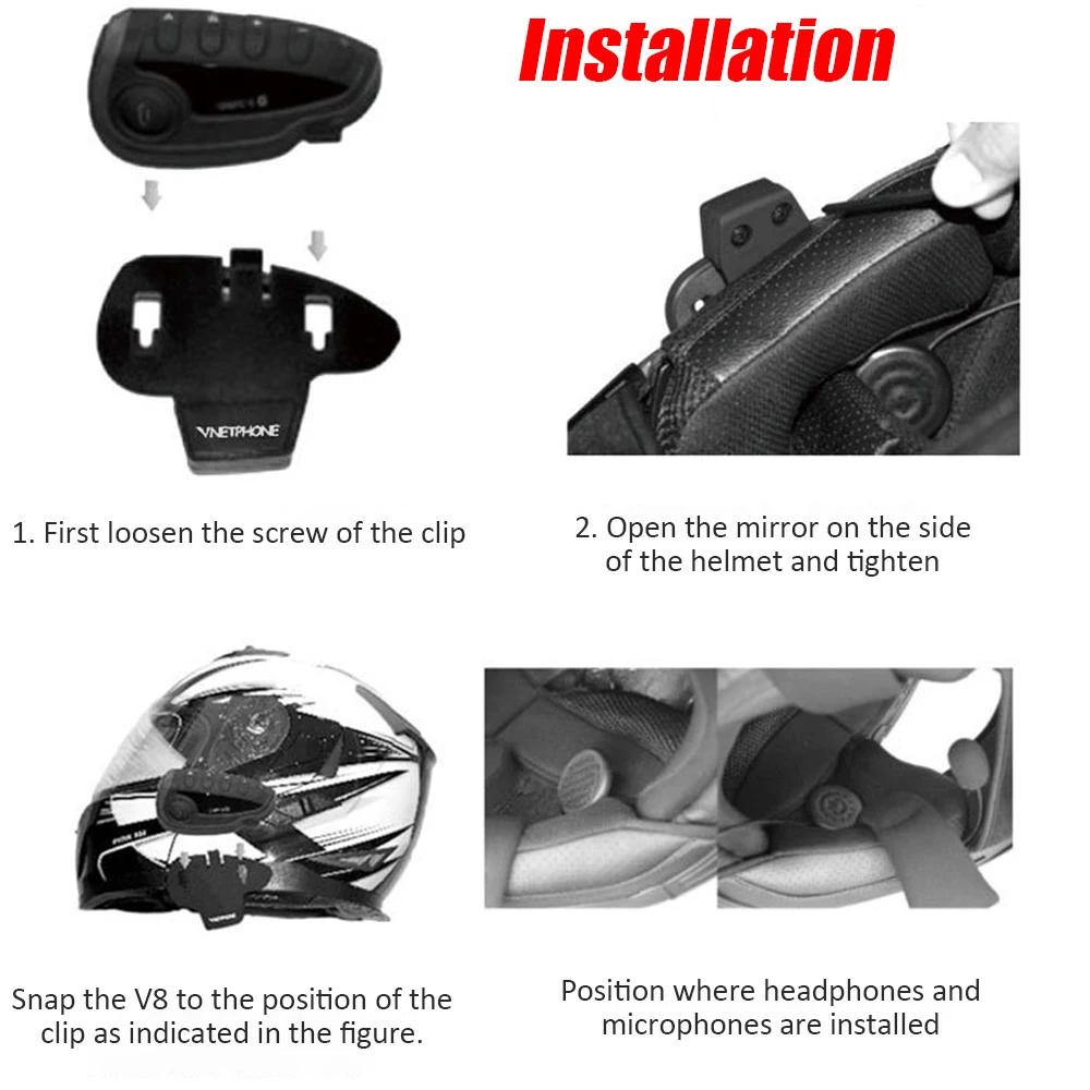 Motorcycle Helmet Headset Stereo V8 Intercom 5-Way Bluetooth MP3 NFC Remote Control Support Smart Phone with FM 
Motorcycle Helmet Headset Stereo V8 Intercom 5-Way Bluetooth MP3 NFC Remote Control Support Smart Phone with FM