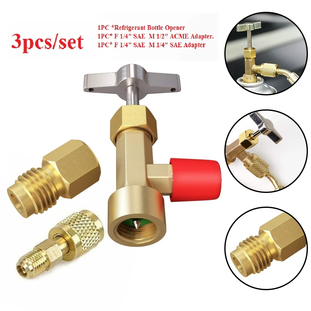 R134A Refrigerant Can Dispensing Bottle Tap Opener Valve Tool AC-Tank Adapter 1/4" Hose 3pcs/set HVAC Refrigeration Gauges Probe
R134A Refrigerant Can Dispensing Bottle Tap Opener Valve Tool AC-Tank Adapter 1/4" Hose 3pcs/set HVAC Refrigeration Gauges Probe