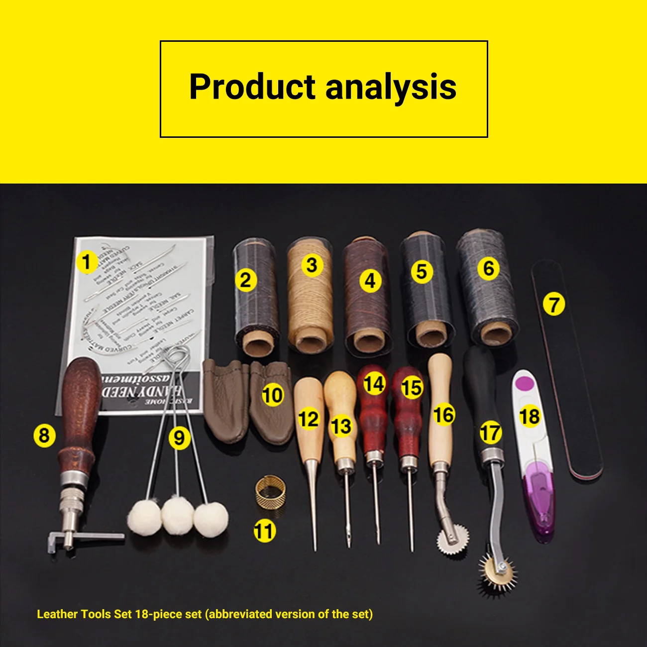 18pcs Leather Working Tools Leather Craft Tool Kit For Stitching Carving Working Sewing Saddle Groover Kit Sewing Accessories
18pcs Leather Working Tools Leather Craft Tool Kit For Stitching Carving Working Sewing Saddle Groover Kit Sewing Accessories